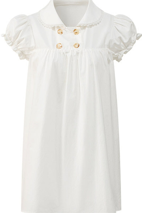 Double-Breasted Puff-Sleeve Peter Pan Collar Dress