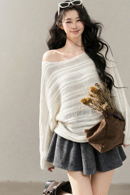 Apricot Rain's Dusk Off-Shoulder Wool Sweater