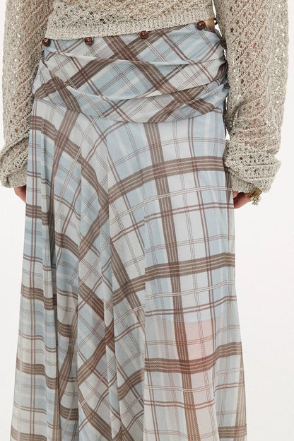 Plaid Pleated Mesh Skirt