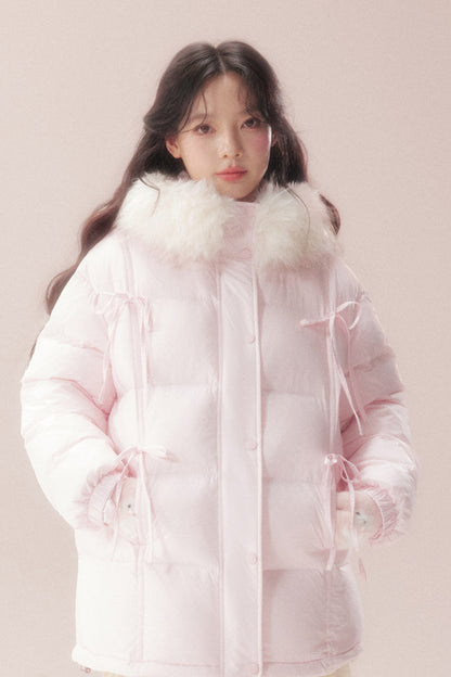 Snow Bow Fur Collar Down Jacket