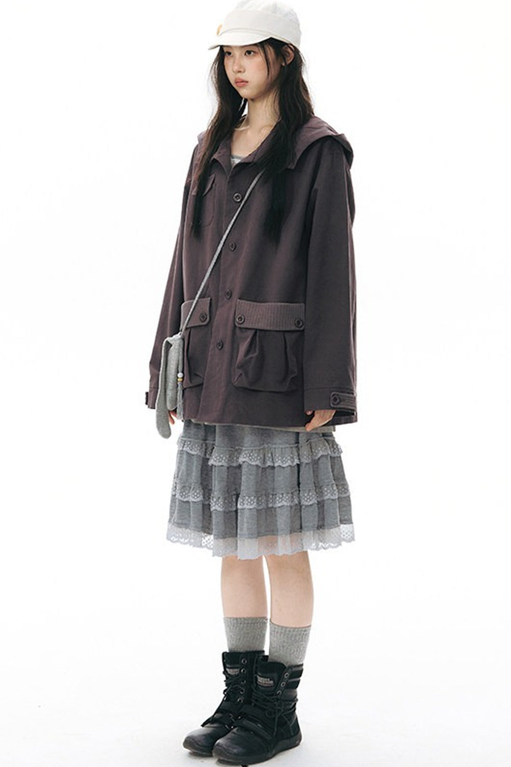 Workwear-Jacke mit Kapuze und Patchwork