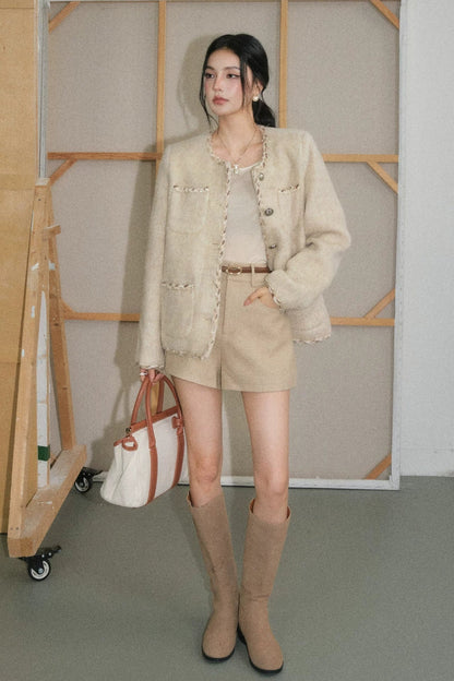 Wool Jacket and Straight Leg Shorts Set-Up