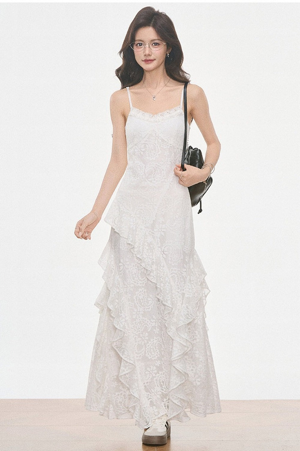 Petite Gray Wool Blazer and White Lace Slip Dress Set-Up