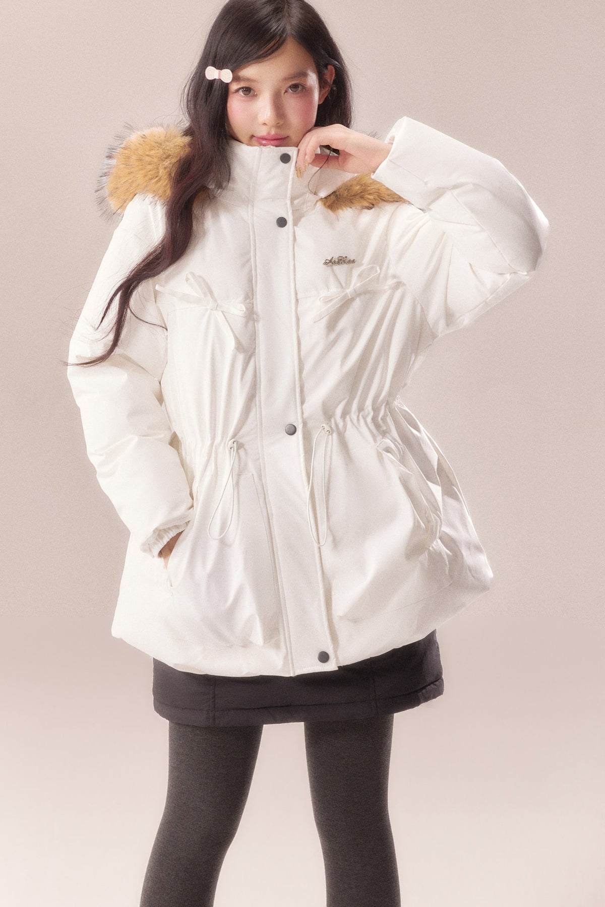 Mid-Length Fur Collar Goose Down Jacket