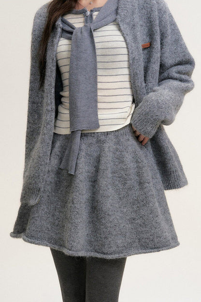 Striped Shawl Collar Long Sleeve Knit Sweater