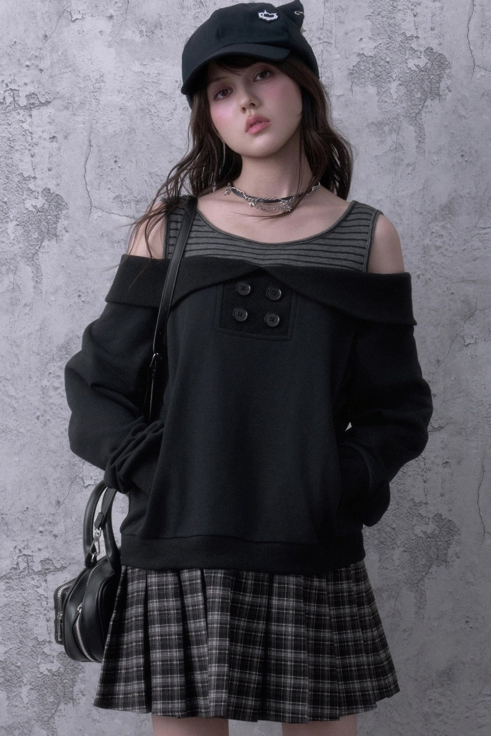 Layered-Look Pleated Sweatshirt Dress