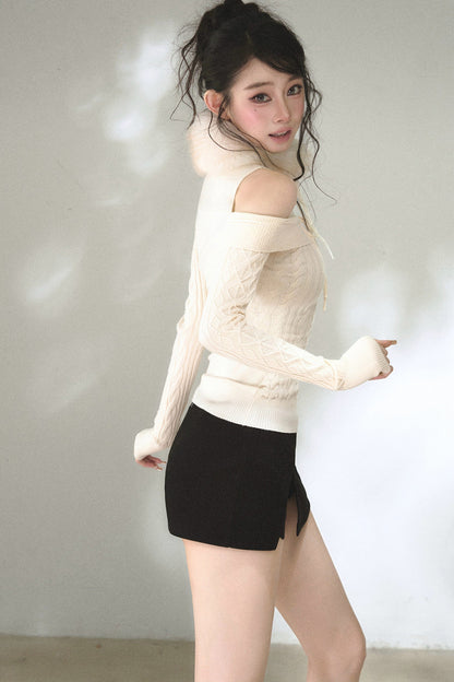 Hollow-Out Off-Shoulder Diamond Knit Top