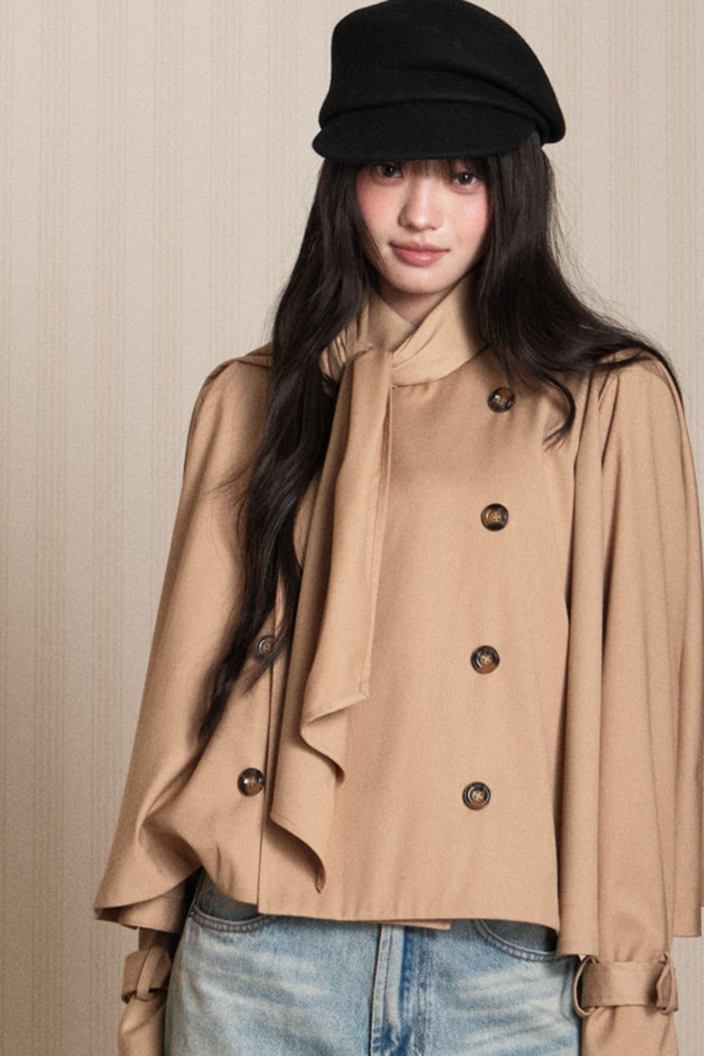 Double-Breasted Cape Trench Coat
