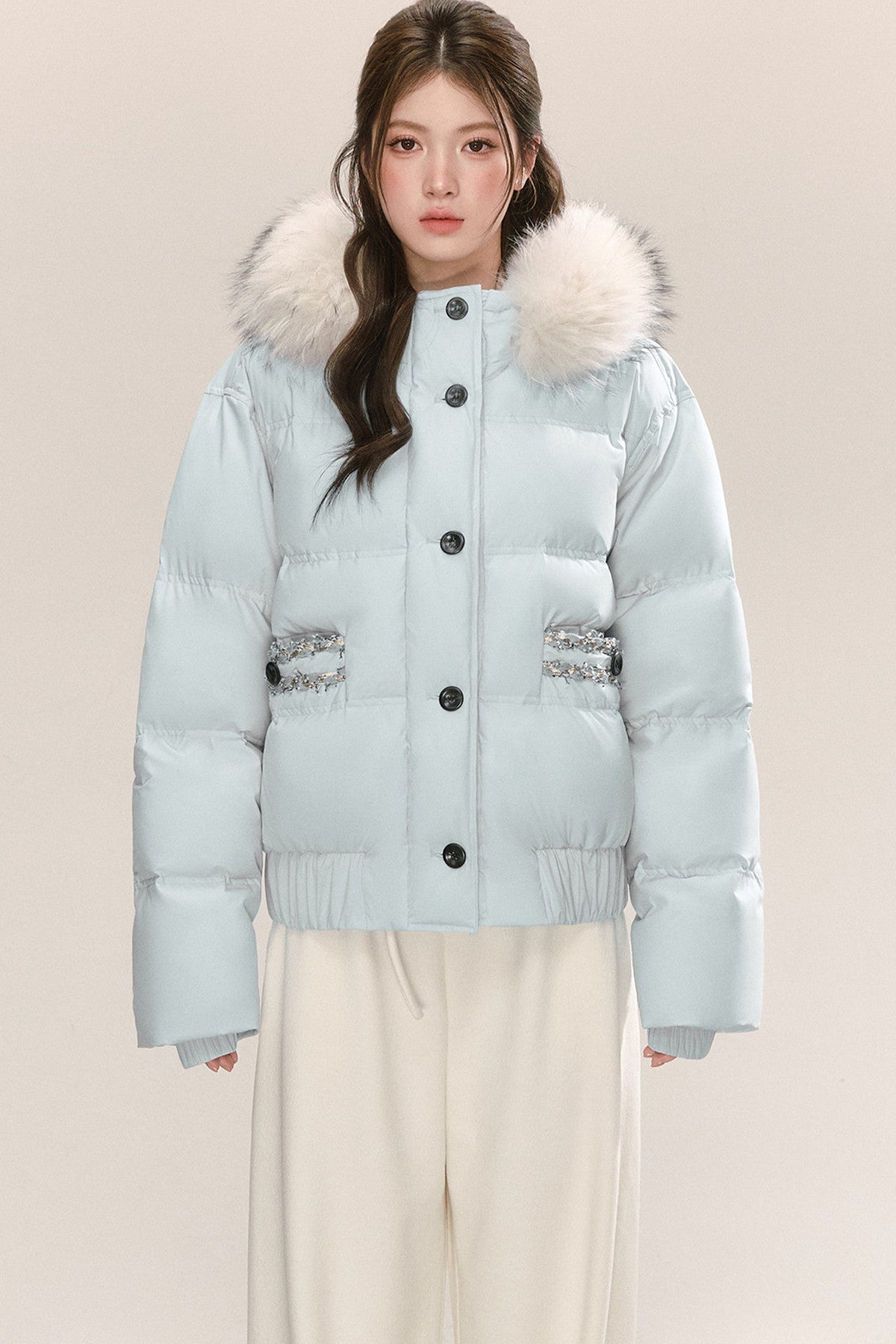 Little Raccoon Fur Collar Hooded Down Jacket