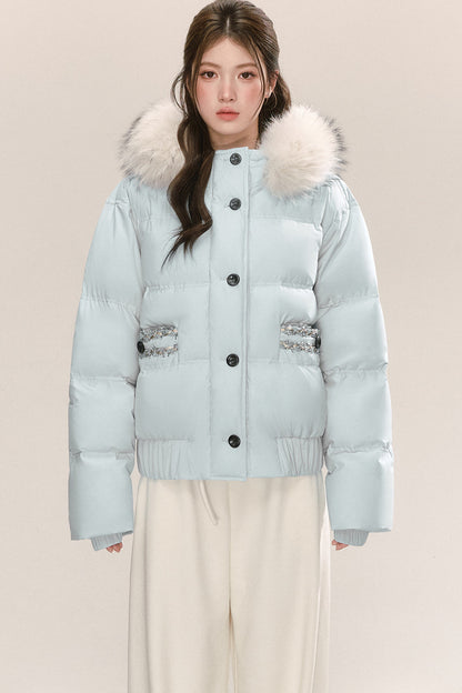 Little Raccoon Fur Collar Hooded Down Jacket