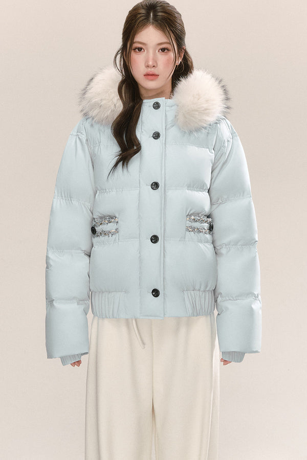 Little Raccoon Fur Collar Hooded Down Jacket