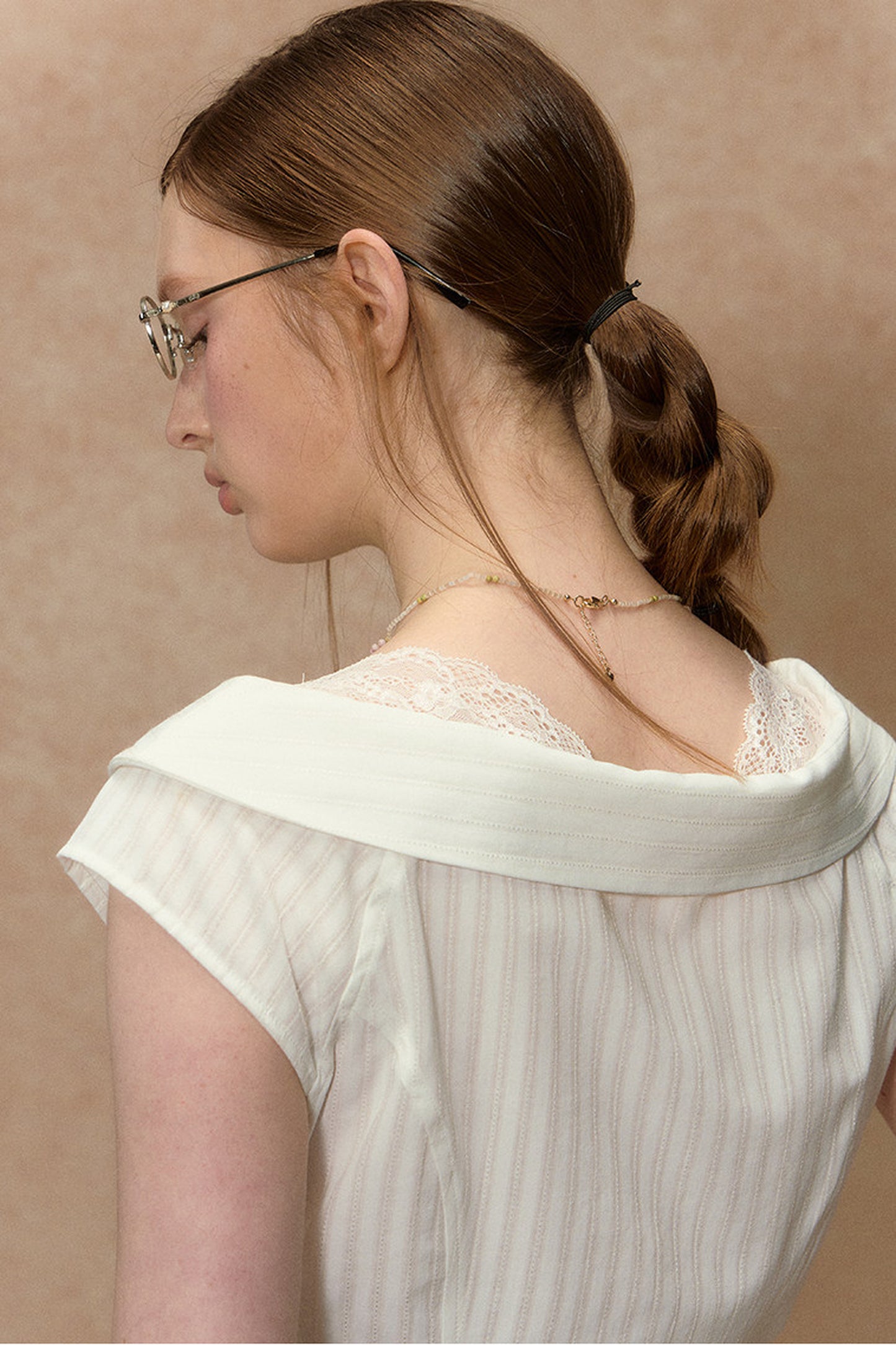 Lace-Trimmed Striped Blouse