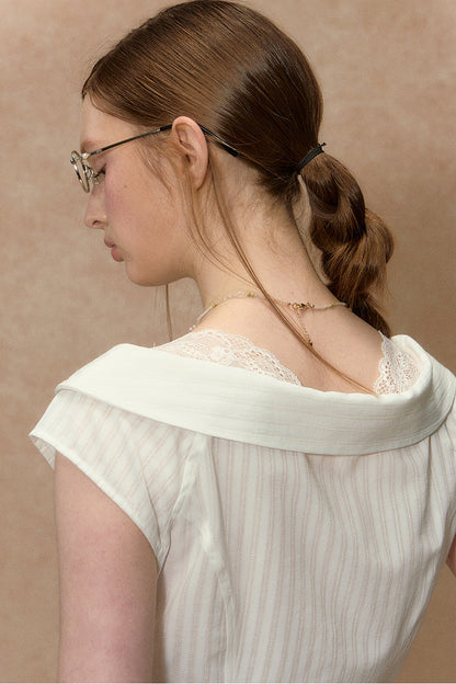 Lace-Trimmed Striped Blouse