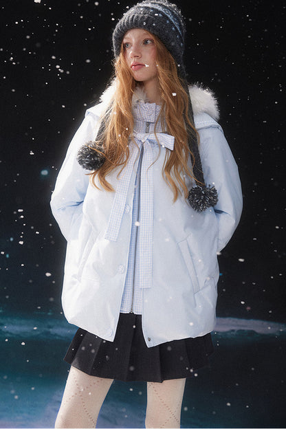 Blue Layered-Look Navy Collar Down Jacket