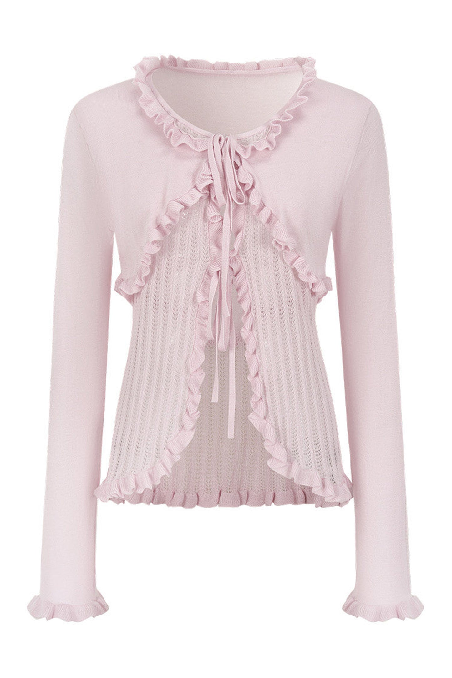 Ruffle Tie Hollow Out Knit Cardigan