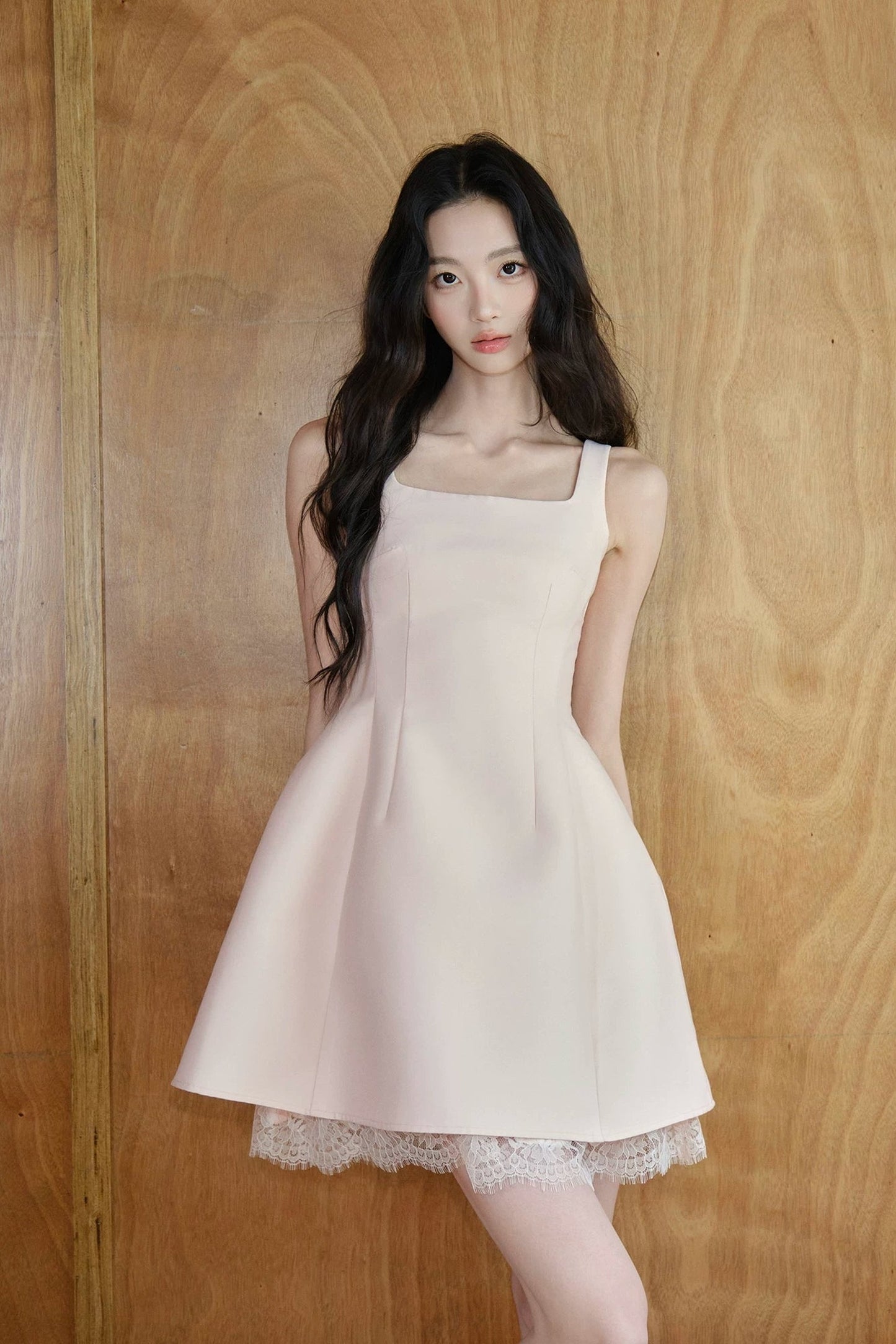 Square-Neck Lace Patchwork Dress