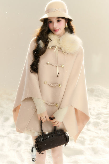 100% Wool Fox Fur Napoleon Cape