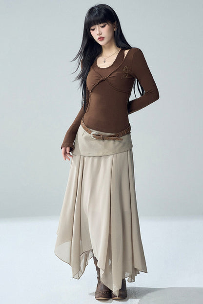 Khaki Irregular Tulle Skirt