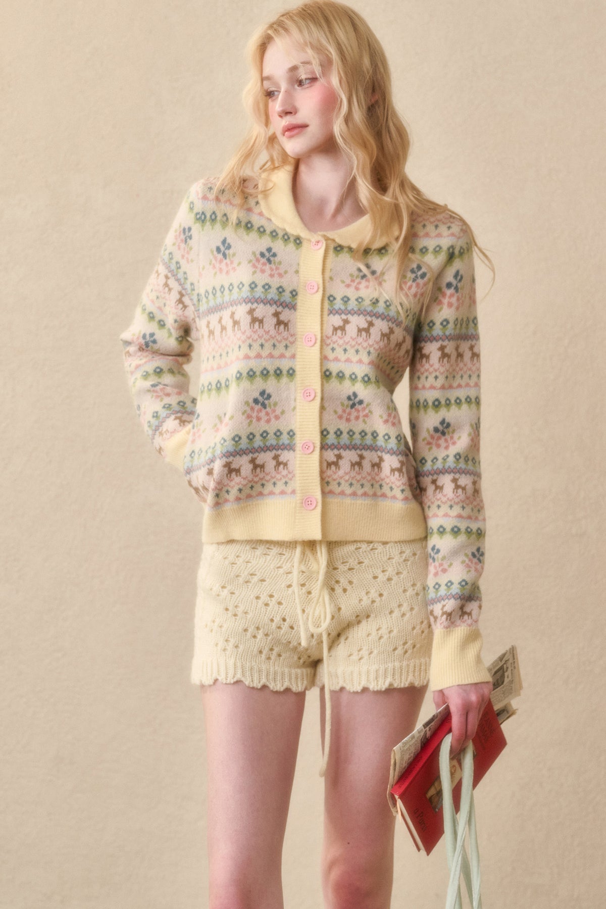 Reindeer Fair Isle Doll Collar Short Cardigan