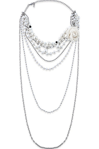 Choker a catena multistrato con fiore e perla rimovibili