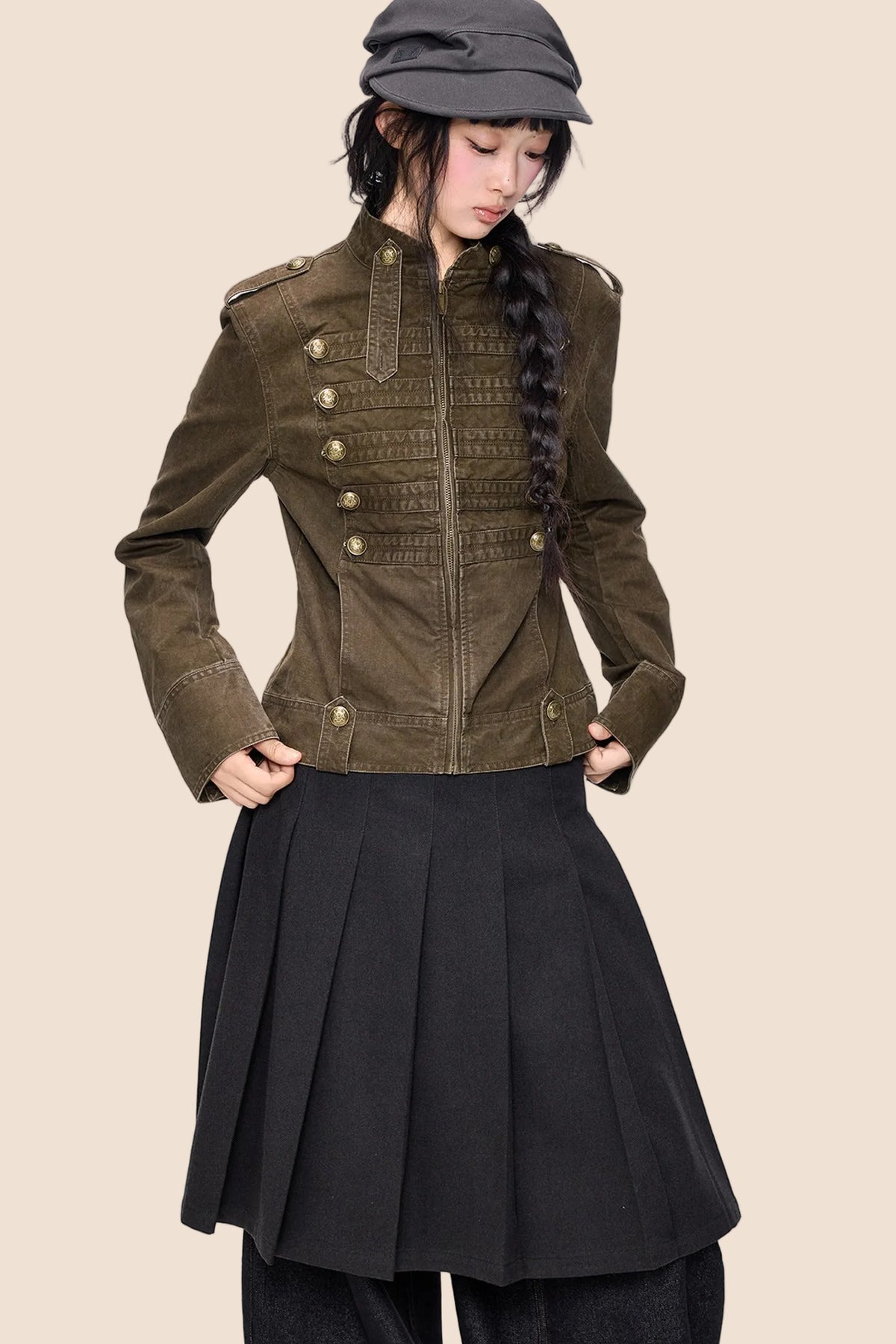 Double-Breasted Stand-Up Collar Short Denim Jacket