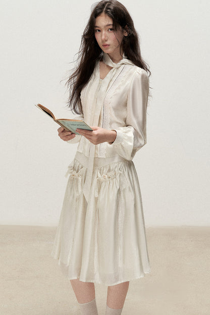 Lyocell V-Neck Shirt and Skirt Set-Up