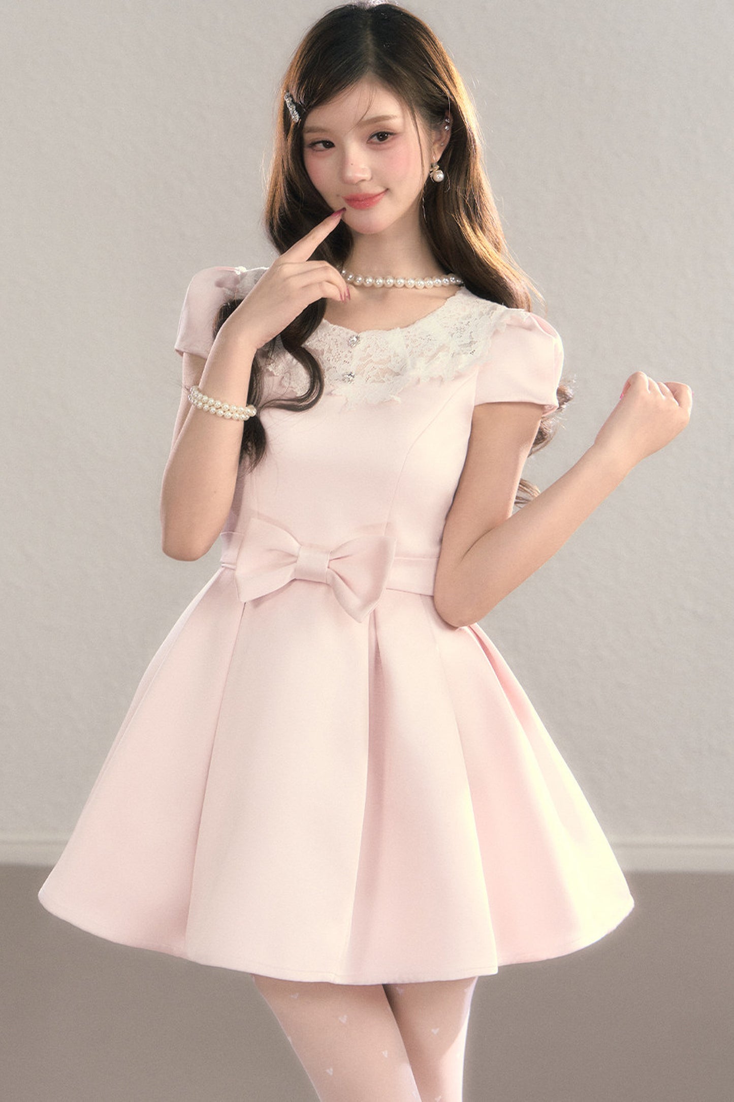 Satin Embroidery Bow A-Line Dress