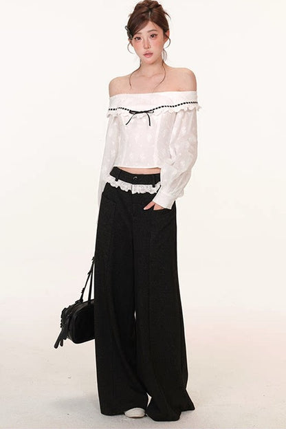Color-Block Tie Embroidered Top Set-Up
