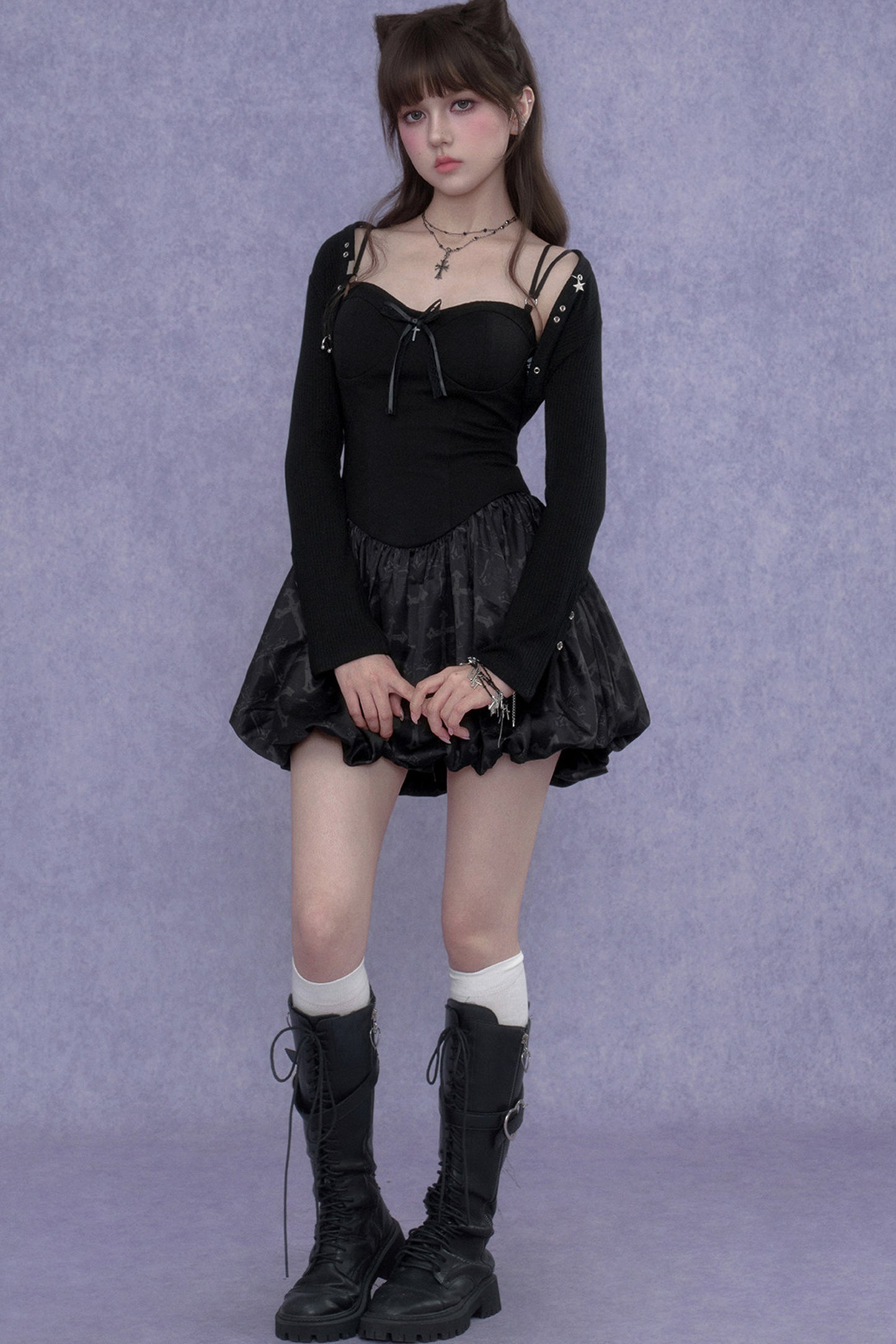Black Floral Strap Dress Set-Up