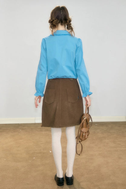 Brown Corduroy Mid-Length Skirt