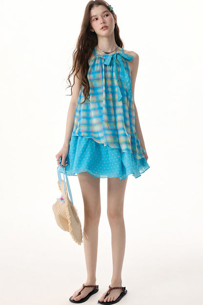 Bow Halter Plaid Dress