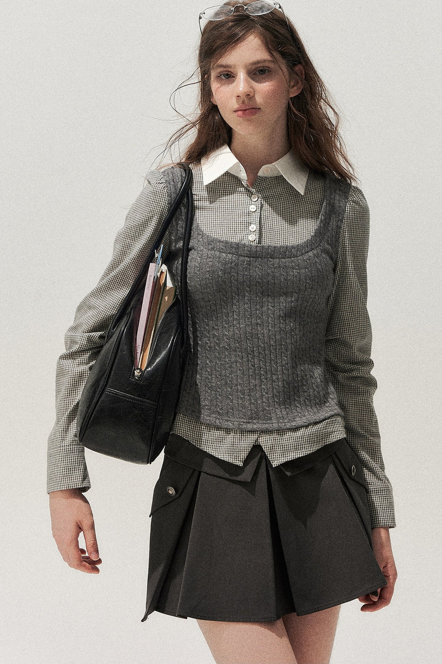 Spliced Twist-Knit Vest with Shirt Set