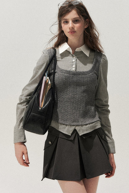 Spliced Twist-Knit Vest with Shirt Set