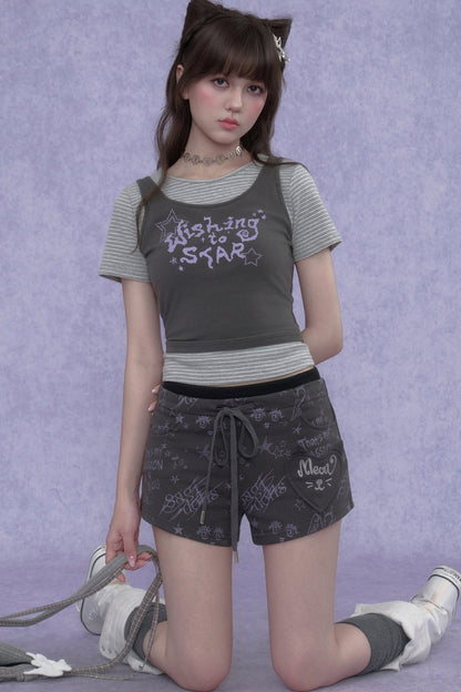 Graffiti Cat Ear Shorts