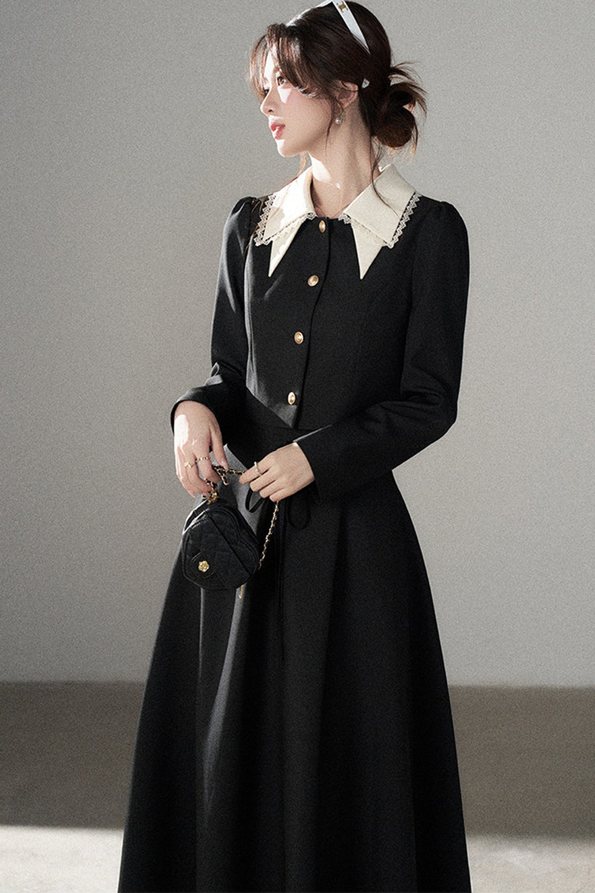 Black Collar Top and Long Skirt Set-Up