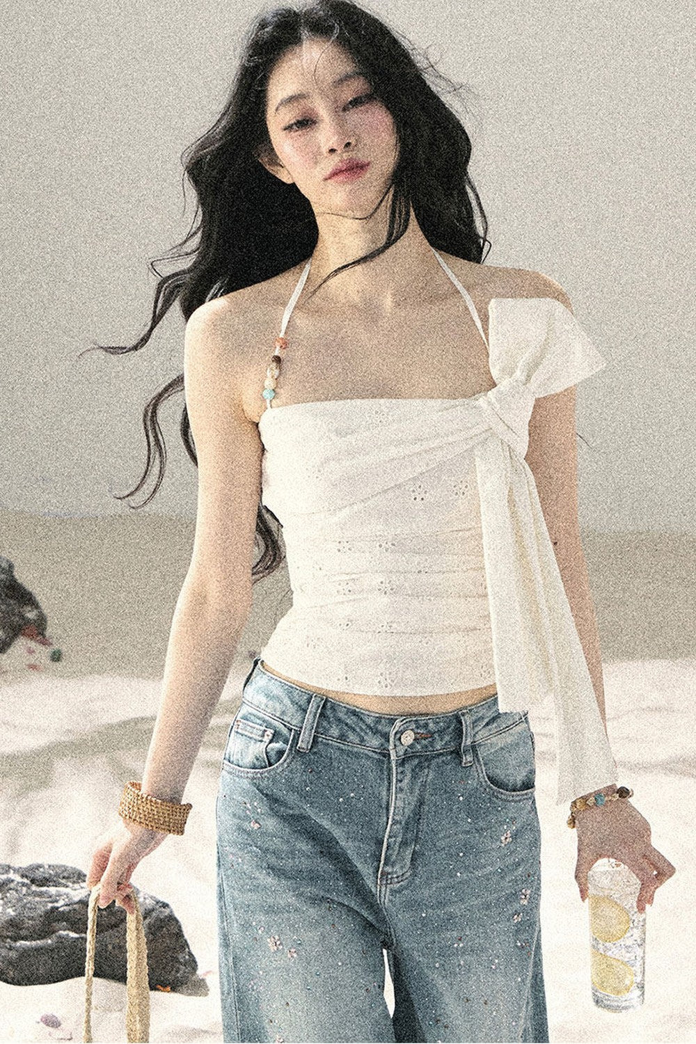 Halter Knot Pleated Top