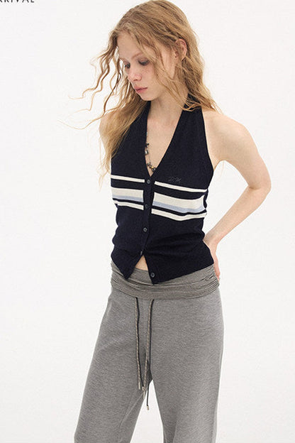 Gilet halter lavorato a maglia a righe