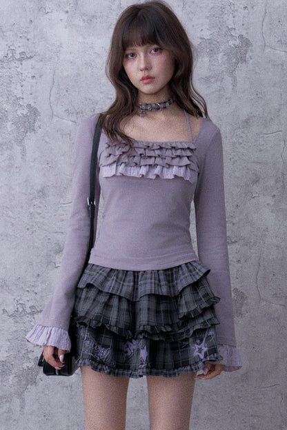 Light Purple Ruffled Square Neck Halter Top