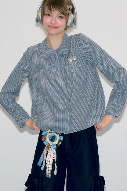 Pink Plaid Doll Collar Shirt