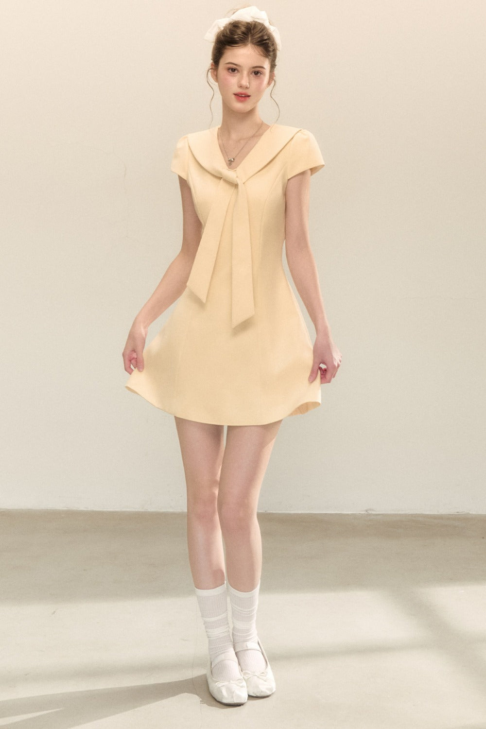 Navy Collar Short Sleeve A-Line Dress