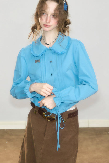Tassel Doll Collar Puff Sleeve Shirt