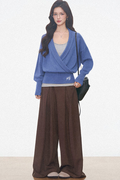 Westayone Long-Sleeved Knitted Sweater and Wide-Leg Pants Set-Up