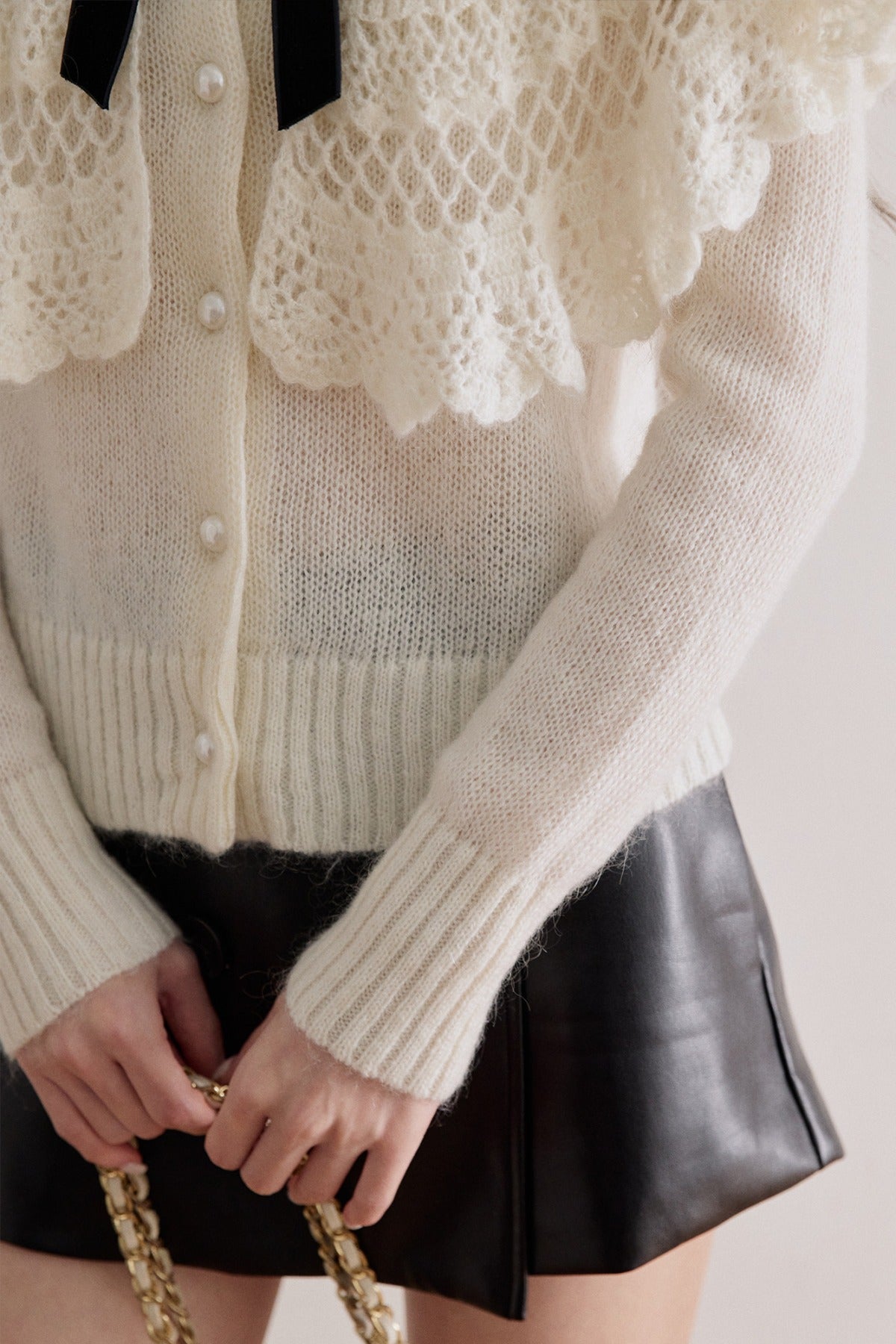 Double-Layer Crochet Bow Cardigan