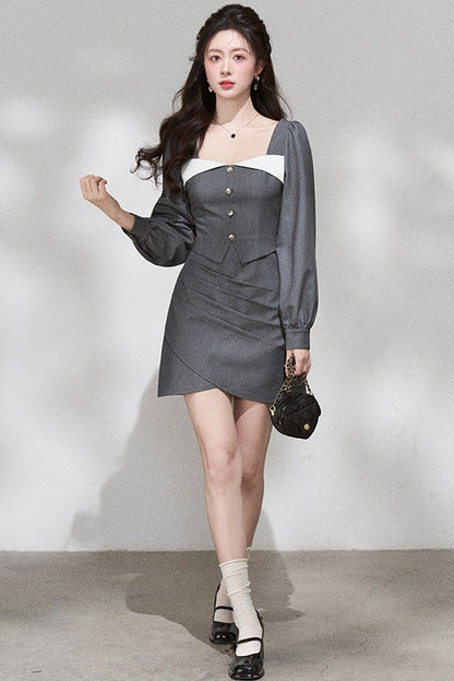 Square Neck Long Sleeve Dress