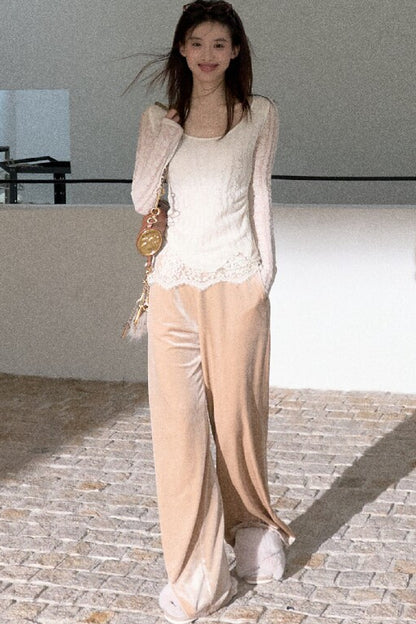 Jacquard Spliced Lace Knit Top