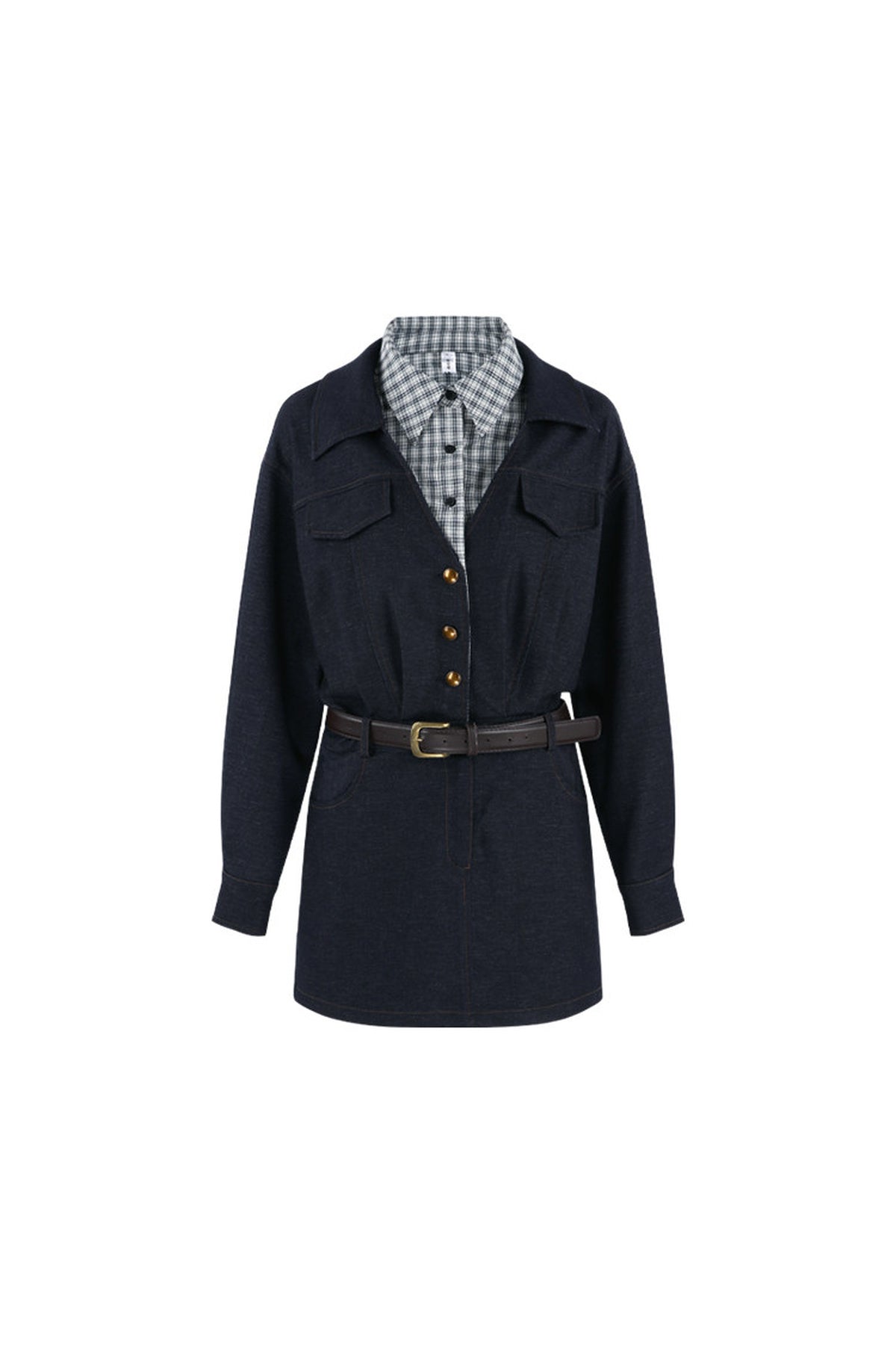 Robe trapèze taille haute à manches longues
