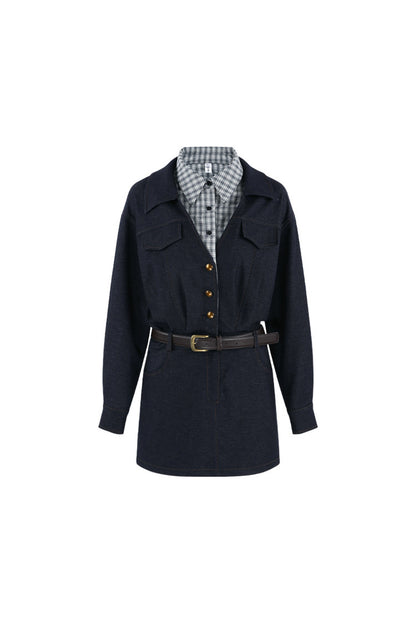 Robe trapèze taille haute à manches longues