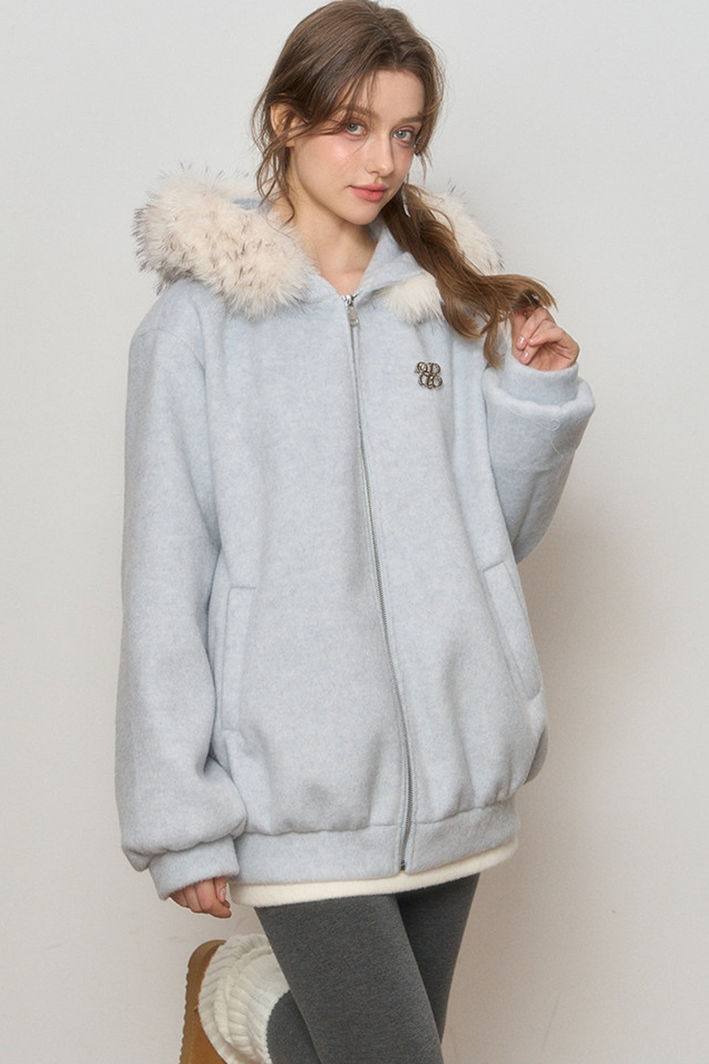 Hooded Fur Collar Woolen Jacket