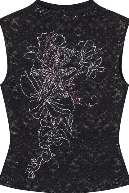 Rhinestone Embroidered Lace Camisole