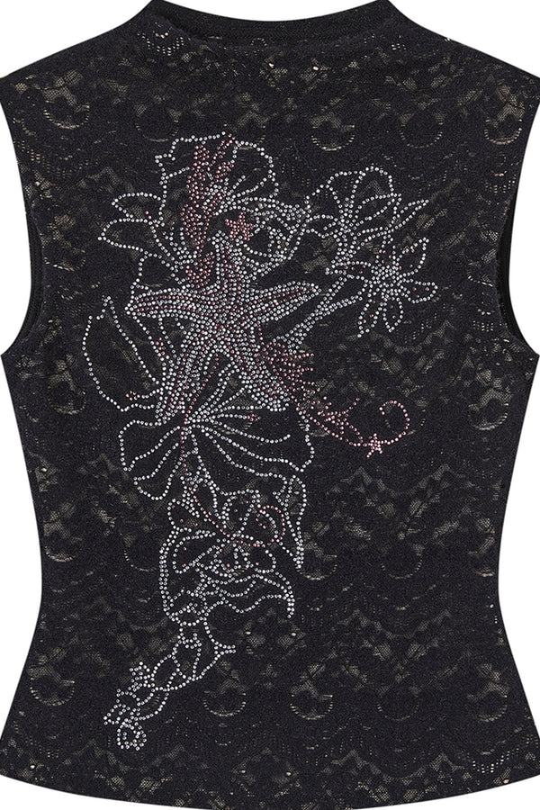 Rhinestone Embroidered Lace Camisole